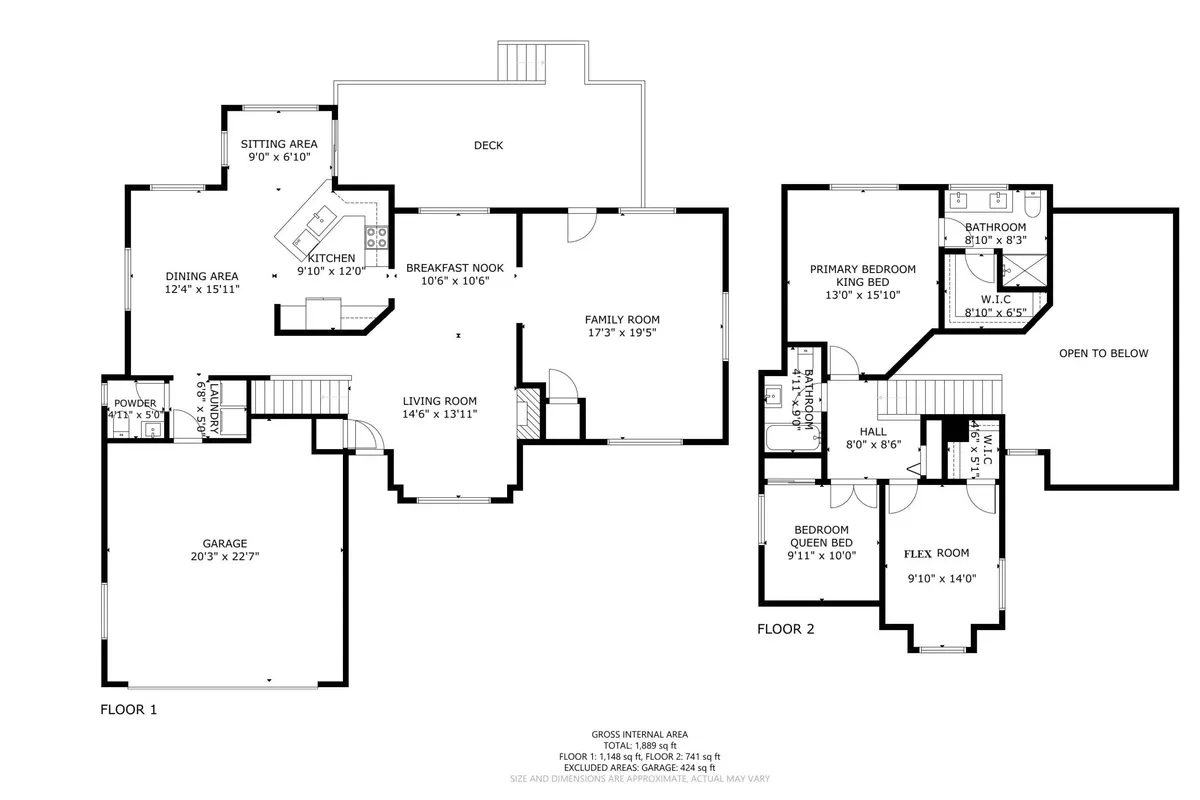 A wide, inviting interior view that blends the kitchen, family room, primary bedroom, and dining area. The space exudes warmth and comfort, perfect for relaxing after a day out in the city, hosting casual gatherings, or enjoying a quiet morning coffee.